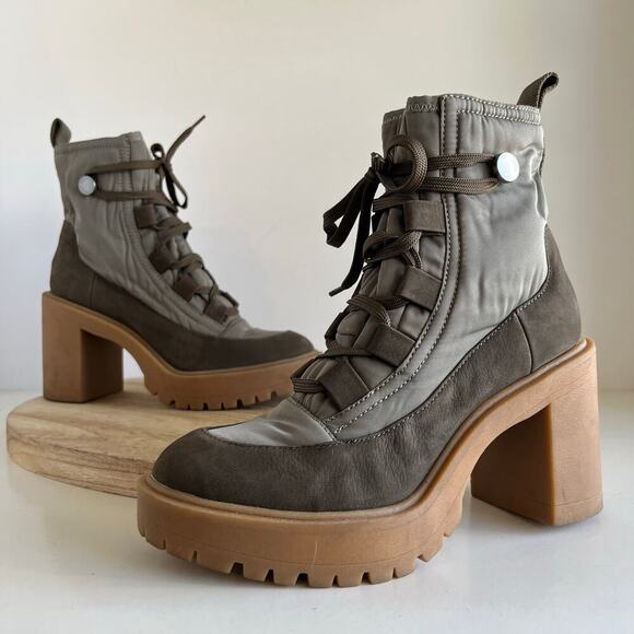 Dolce Vita Celida Olive Green Nylon Lace Up Combat Heeled Ankle Boots - 6.5 - Picture 1 of 12